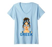 Donna Brunette Greek Girl Greece Flag Greek Girlfriend Wife Maglietta con Collo a V