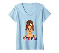 Donna Brunette Serbian Girl Serbia Flag Serbian Girlfriend Wife Maglietta con Collo a V
