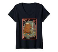 Donna Bubble Tea Capybara Kawaii Giapponese Chill Capybara Maglietta con Collo a V