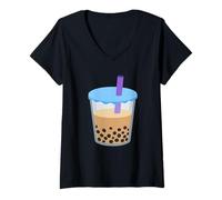 Donna Bubble Tea Costume da tè Boba Maglietta con Collo a V