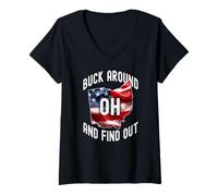 Donna Buck Intorno E Scopri Bandiera USA sullo Stato delineato Ohio Maglietta con Collo a V