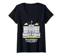 Donna Buckingham Palace Disegno Illustrazione Grafica Maglietta con Collo a V