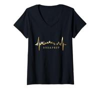 Donna Budapest Skyline Battito del Cuore Ungheria Amo Budapest Maglietta con Collo a V