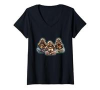 Donna Buddha See Le Hear Speak No Le Evil Maglietta con Collo a V