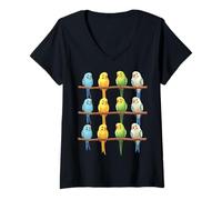 Donna Budgie Birds Maglietta con Collo a V