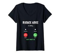 Donna Buenos Aires Chiama e Devo Andare in Argentina in Viaggio Maglietta con Collo a V