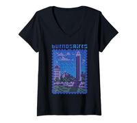 Donna Buenos Aires, Pixel Art LOFI, Argentina 8 Bit Maglietta con Collo a V