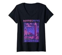 Donna Buenos Aires, Pixel Art LOFI, Argentina 8 Bit Maglietta con Collo a V