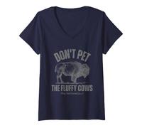 Donna Buffalo Divertente Don't Pet The Fluffy Cows Maglietta con Collo a V