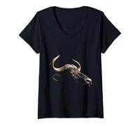 Donna Buffalo Head Wild Animal Ranch America Art Maglietta con Collo a V