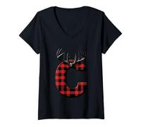 Donna Buffalo Plaid Antler Monogramma C Caccia Maglietta con Collo a V