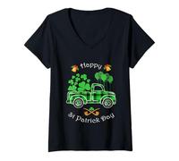 Donna Buffalo Plaid Truck Shamrock Happy St Patrick's Day per Bambini Maglietta con Collo a V
