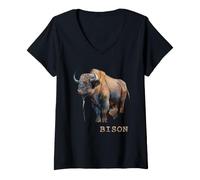 Donna Buffalo Retro Bisonte Animale Maglietta con Collo a V