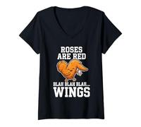 Donna Buffalo Wings Chicken Roses Are Red Funny Day Wing Gioco di Parole Maglietta con Collo a V
