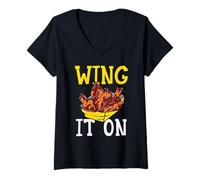 Donna Buffalo Wings Foodie American Food Lover Ali di Pollo Maglietta con Collo a V
