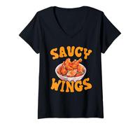Donna Buffalo Wings Foodie American Food Lover Ali di Pollo Maglietta con Collo a V