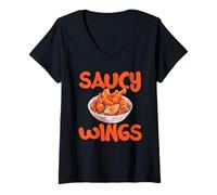 Donna Buffalo Wings Foodie American Food Lover Ali di Pollo Maglietta con Collo a V