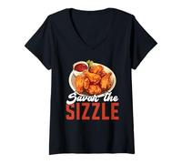 Donna Buffalo Wings Foodie American Food Lover Ali di Pollo Maglietta con Collo a V