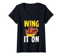 Donna Buffalo Wings Foodie American Food Lover Ali di Pollo Maglietta con Collo a V