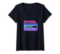 Donna Buffering Please Wait Retro Y2K estetica Pixel Art Maglietta con Collo a V