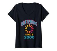 Donna Buffering Since 2000 Divertente Y2K Retro Internet Umorismo Vintage Maglietta con Collo a V