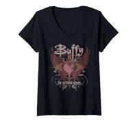 Donna Buffy The Vampire Slayer Gothic Winged Heart Y2K TV Show Maglietta con Collo a V