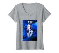 Donna Buffy The Vampire Slayer Vintage Blue Buffy Summers Portrait Maglietta con Collo a V, Grigio Melange, XL