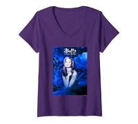 Donna Buffy The Vampire Slayer Vintage Blue Buffy Summers Portrait Maglietta con Collo a V, Viola, XL
