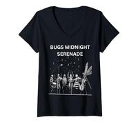 Donna Bugs Midnight Serenade - Divertente Design Musicale con Insetti per Bambini Maglietta con Collo a V
