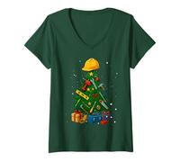 Donna Builder Christmas Workman Tree Christmas Maglietta con Collo a V