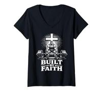 Donna Built By Faith Christian Workout Pesi Palestra Maglietta con Collo a V