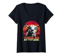 Donna Bull Attitude - Divertente I Have An Attitude Bull Lover Maglietta con Collo a V