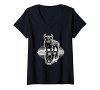 Donna Bull Bear Reflection Mercato azionario Trader Maglietta con Collo a V