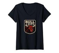 Donna Bull City Durham NC 919 North Carolina Bull Head Uomo Donna Maglietta con Collo a V