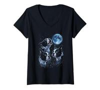 Donna Bull Dog Francese Che Ulula ai Cani Blue Moon Maglietta con Collo a V