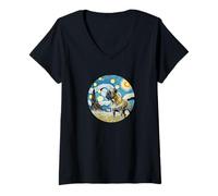 Donna Bull Mastiff Dog Mamma Papà - Van Gogh Starry Night Style Maglietta con Collo a V