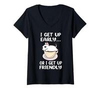 Donna Bull Terrier Dog I Get Up Early Coffee Funny Puppy Dogs Maglietta con Collo a V