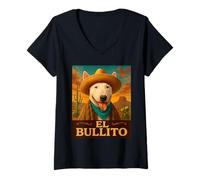 Donna Bull Terrier inglese El Bullito Wild West Cowboy Western Dog Maglietta con Collo a V