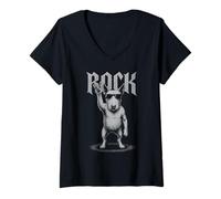 Donna Bull Terrier inglese, musica rock, retrò, vintage, amante dei cani Maglietta con Collo a V