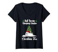 Donna Bull Terrier My Dog Sleeping Under Christmas Tree Puppy Xmas Maglietta con Collo a V