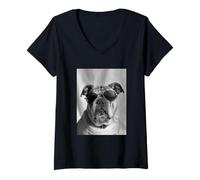 Donna Bulldog Carino con Occhiali da Sole Cool Dog Lover Photo Booth Maglietta con Collo a V
