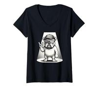 Donna Bulldog Dog Cap Retro Rock Concerto Patriottico Musica Lover Maglietta con Collo a V
