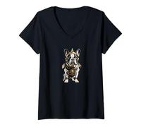 Donna Bulldog francese come un samurai warrior Maglietta con Collo a V
