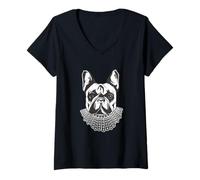Donna Bulldog francese con collare Ruth Bader Ginsburg RBG Maglietta con Collo a V