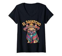 Donna Bulldog Francese El Squatcho Poncho Divertente Bulldog Francese Maglietta con Collo a V
