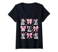 Donna Bulldog francese Frenchie Dog Mom Girl Coquette Bow Rosa Maglietta con Collo a V
