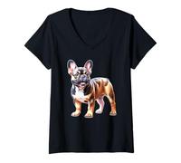 Donna Bulldog francese | Frenchie Maglietta con Collo a V