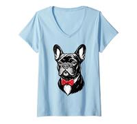 Donna Bulldog francese gentleman Cane divertente con papillon Maglietta con Collo a V