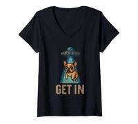 Donna Bulldog francese Get In Alien stampato a punto croce stile cane Maglietta con Collo a V