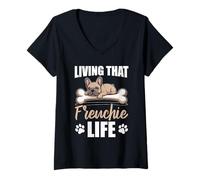 Donna Bulldog Francese Maglietta con Collo a V